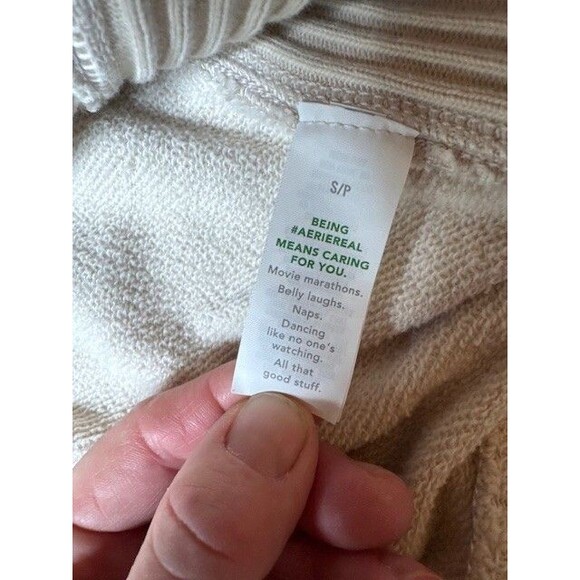 Aerie Down To Earth "CHEERS" Oversized Fleece Crew Sweatshirt Soft Oat SML EUC - Picture 4 of 7